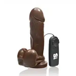 Rubber 6" Vibrating Realistic Dildo with Balls & Suction Cup Base - Brown