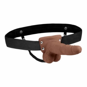 Lux Fetish Strap On Harness with 6" Rechargeable Vibrating Dildo  - Brown