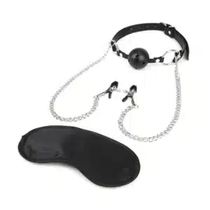 Breathable Ball Gag With Adjustable Pressure Nipple Clamps