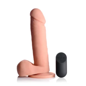 Big Shot 8.5" Vibrating Remote Control Silicone Dildo With Balls - Light Beige