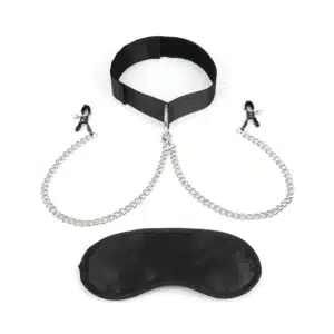 Lux Fetish Collar & Nipple Clamps with Adjustable Pressure