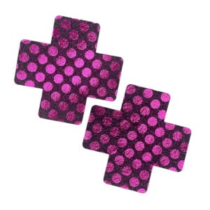 Hot Pink X Cross-Shaped Nipple Pasties with Black Glitter Polka Dots