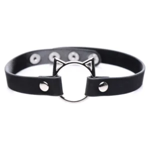 Master Series Slim Kinky Kitty Vegan Leather Choker - Black