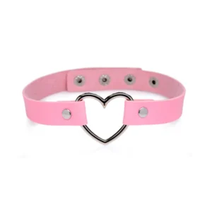 Master Series Sweet Heart Vegan Leather Choker with Chrome Heart - Pink