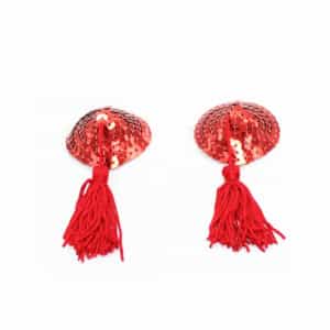 Elite BDSM Heart-Shaped Sequin Nipple Pasties with Tassels - Red