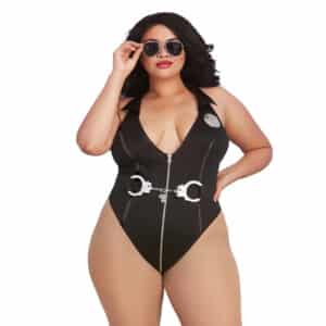 Officer Naughty Plus-Sized Cop-Themed Stretch Knit Teddy with Handcuffs
