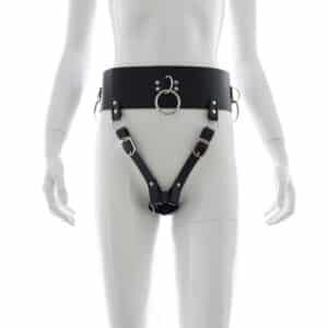 Elite BDSM Black Leather Adjustable Female Chastity Belt - OS