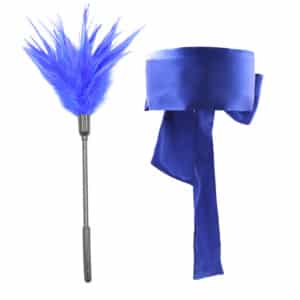Elite BDSM Blue Feather & Satin Blindfold Sash Set
