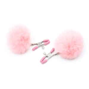 Elite BDSM Furry Pom Pom Nipple Clamps - Pink