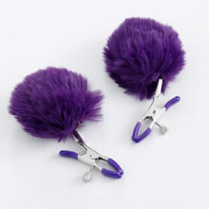 Elite BDSM Furry Pom Pom Nipple Clamps - Purple