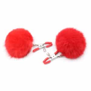 Elite BDSM Furry Pom Pom Nipple Clamps - Red