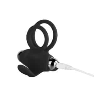 Elite Rechargeable Vibrating Couples Cock Ring with Rabbit Ears - Black