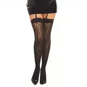 Black Leopard Print Fishnet Thigh High Stockings - Queen Size