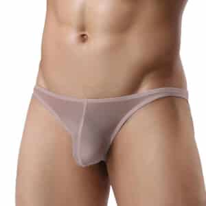 Men's Sheer Transparent Low Cut Thong - Tan/Beige - Large