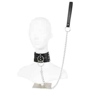 Elite BDSM 4 Belt Neck Collar with Leash - Black