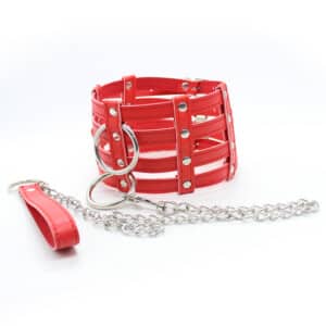 Elite BDSM 4 Belt Neck Collar with Leash - Red