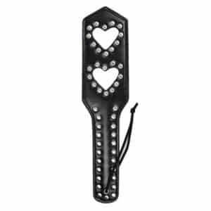 Elite BDSM Metal Studded Double Heart Spanking Paddle - Black