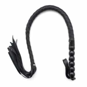 Elite BDSM Tassel Spanking Whip with Beaded Handle - Black