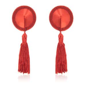 Elite BDSM Red Satin and Sequin Nipple Pasties with Tassels
