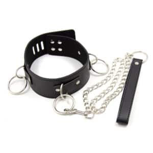 Elite BDSM Restraint Collar and Leash w 3 D-Rings - Black
