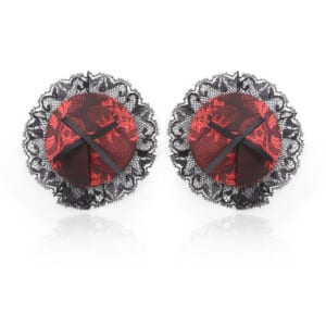 Elite BDSM Black and Red Lace Goth Nipple Pasties with Black Bows