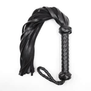 Elite BDSM Short Black Flogger with Woven Handle