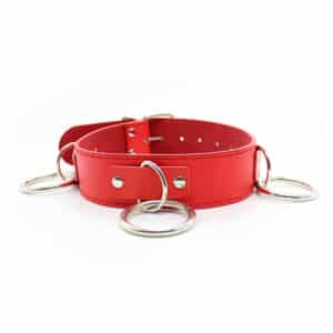 Elite BDSM Triple D-Ring Collar - Red