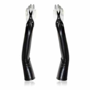 Elite BDSM Wet Look Black Fingerless Latex Gloves and Arm