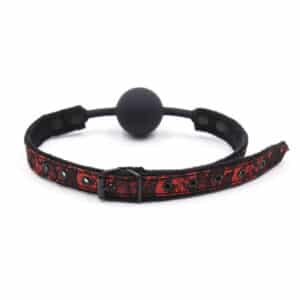 Elite BDSM Adjustable Ball Gag with Red & Black Lace Strap