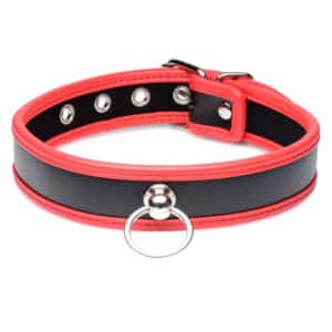 Naughty USA BDSM Adjustable Slave Collar - Black with Red Piping