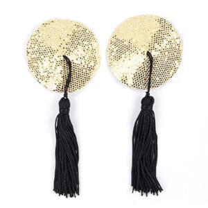 VIP BDSM Gold Sequin Nipple Pasties with Black Tassels