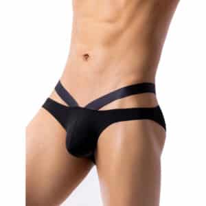 Men's Low Rise Criss Cross Cut Out Briefs - Black - Large