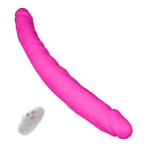 Elite Pink Vibrating Premium Silicone Double Dildo with Remote Control - Pink
