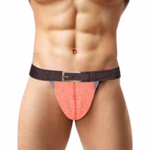 Men's Faux Belt Low Waist Thong Jock Strap - Pink - Medium