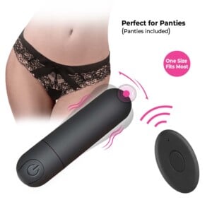 Vibrating bullet toy with panties, remote control included.