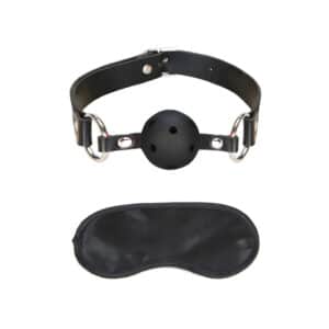 Black ball gag and blindfold set