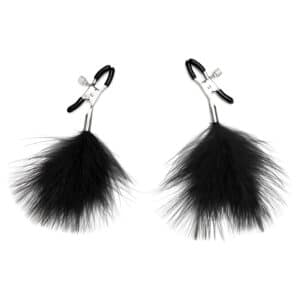 Black feather nipple clamps with adjustable pressure.