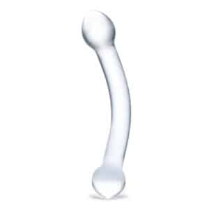 Clear glass massage wand with dual ends.